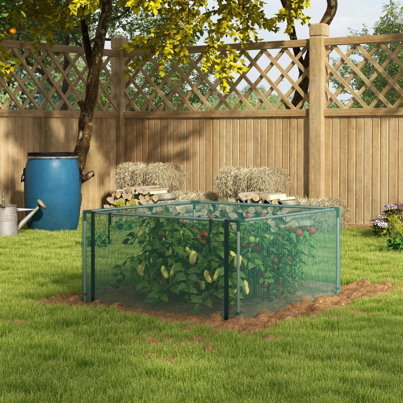 Outsunny 1,25 x 1,25 m Tuinnet, Plantenbeschermingstent met Ritssluiting, Insectenwerend Net, Staal, Groen