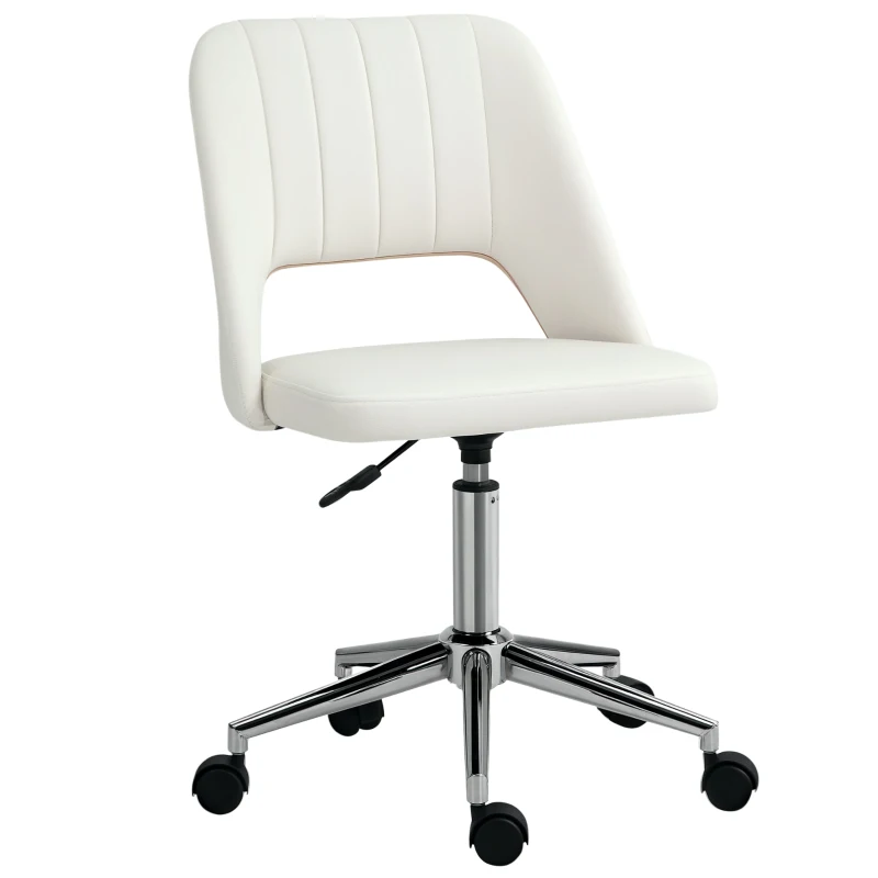 Vinsetto kantoorstoel draaistoel bureaustoel in hoogte verstelbaar 360° draaibaar schelpvorm met naadlijn design schuimstof fluweelzacht polyester beige 49 x 54 x 79-91 cm