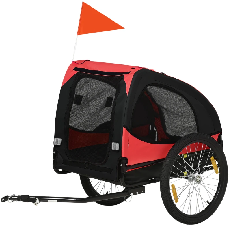 PawHut Opvouwbare Hondenaanhanger, Fietsaanhangwagen voor Honden, Waterbestendig, Oxford-stof, Metaal, 140 x 71 x 83 cm, Rood