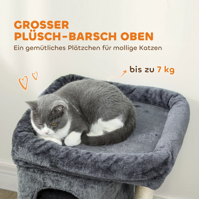 PawHut Krabpaal, kattentoren, 2 holen, platform, sisalpalen, compact, donkergrijs