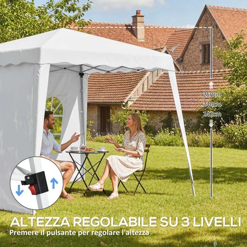 Outsunny Gazebo da Giardino Pieghevole ad Altezza Regolabile in Acciaio e Tessuto Oxford, 2.4x2.4x2.5m