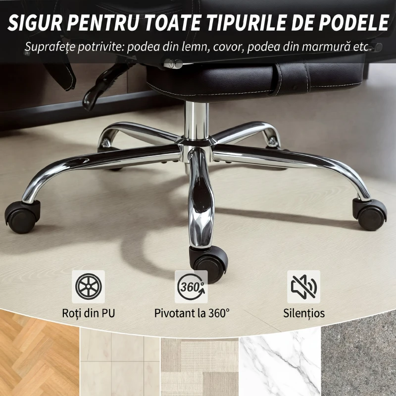 HOMCOM Scaun de Birou cu Masaj și Încălzire Reclinabil cu Telecomandă și Suport pentru Picioare, din Piele PU, Negru