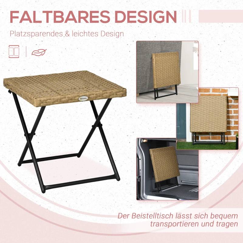 Outsunny Klapbare Polyrotan Balkontafel, Stalen Frame, Onderhoudsvriendelijk, 40x40x40 cm, Natuurlijk