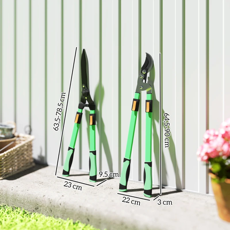 Outsunny Heggenschaar Set 2-delig Tuinschaar Meslengte 90 cm Takschaar met metalen mes, uitschuifbare handgreep