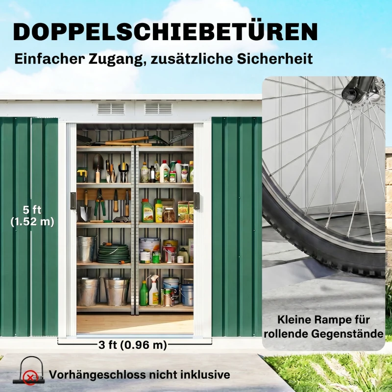 Outsunny Metalen gereedschapsschuur met fundering tuinhuisje gereedschapsschuur metalen tuinhuisje