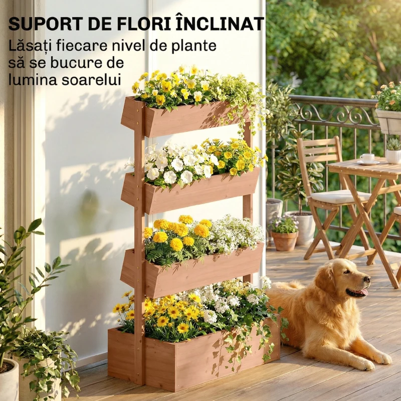Outsunny Jardinieră Verticală din Lemn cu 4 Niveluri, 85x45x140 cm, Naturală