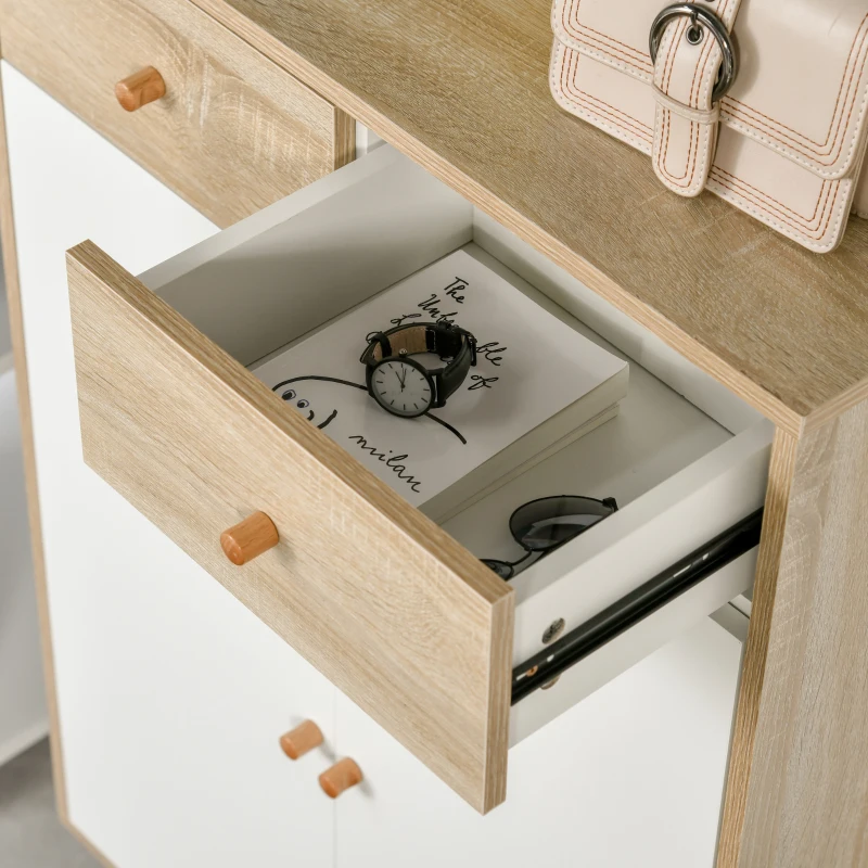 HOMCOM Mobile Scarpiera Salvaspazio per 12 Scarpe, Armadietto con 4 Mensole e 2 Cassetti, 68x35x102.5 cm, Color Legno e Bianco