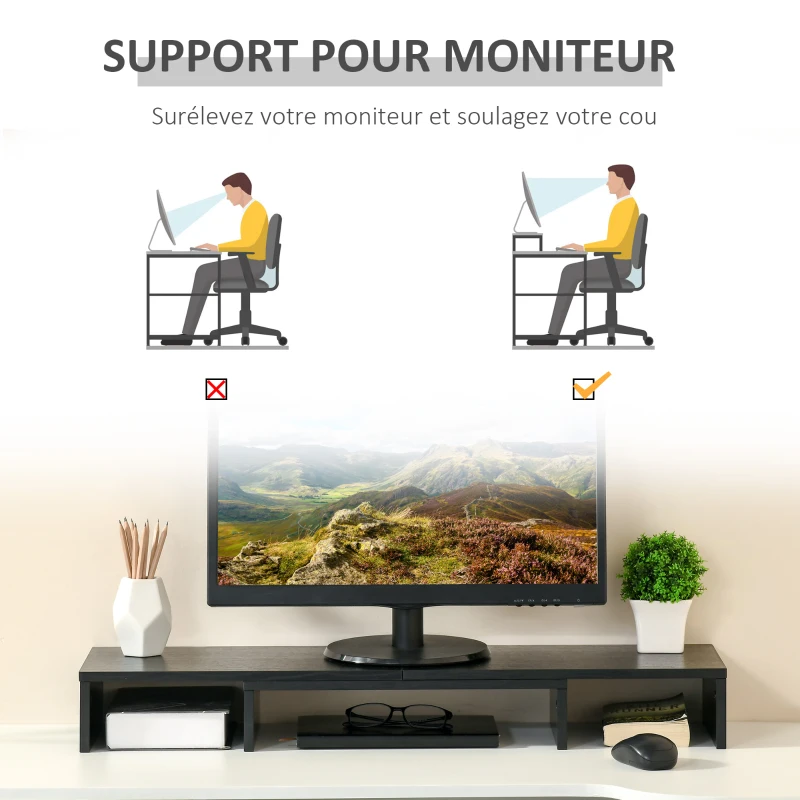Vinsetto Rehausseur écran PC extensible, longueur réglable de 80-117 cm, pour ordinateur portable, ordinateur, PC, noir