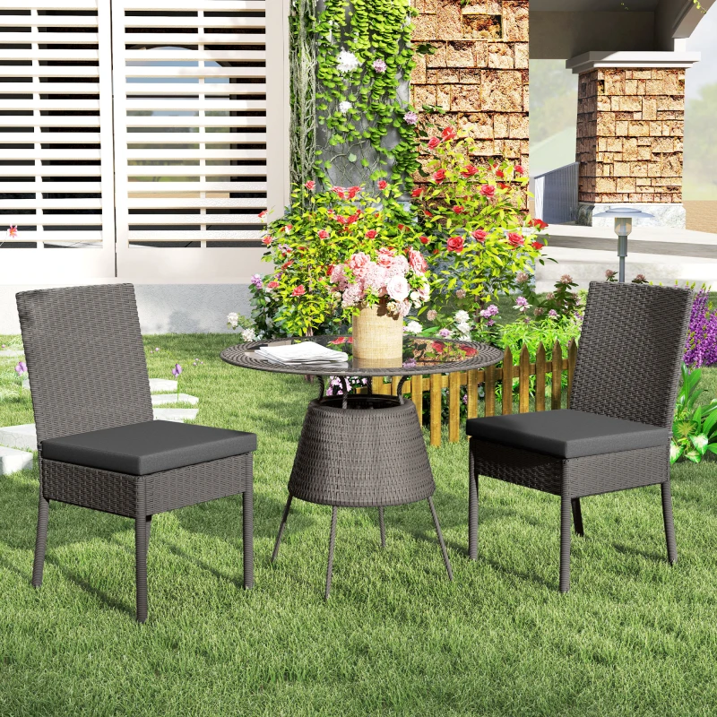 Outsunny Set of Two Armless Rattan Garden Chairs - Dark Grey