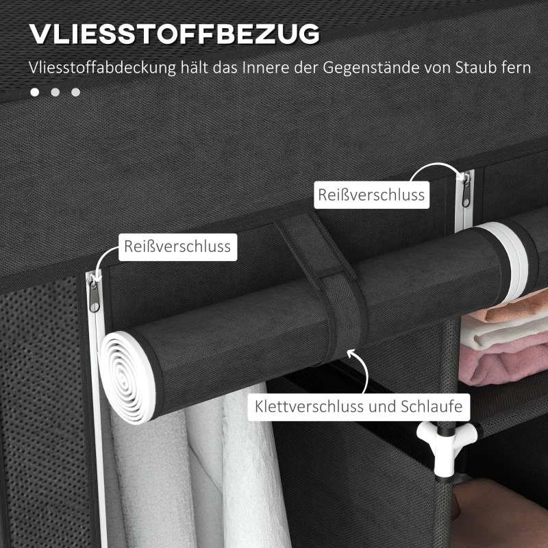 HOMCOM Stoffen Kledingkast met Vlies, Opvouwbare Kast, inclusief 3 Laden, 125 cm x 43 cm x 162,5 cm, Zwart(m-5)