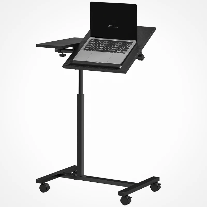 HOMCOM Măsuță pentru canapea în formă de C, măsuță mobilă pentru laptop cu roți blocabile și blat înclinabil, negru