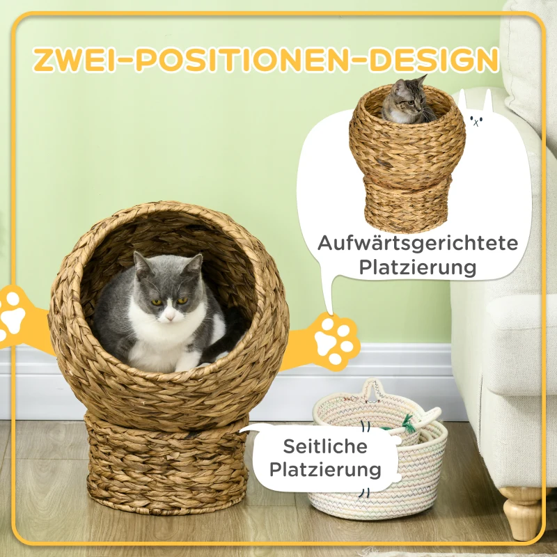 PawHut Kattenslaapplek, kattenbed met kussen, kattengrot, bananenblad, bruin