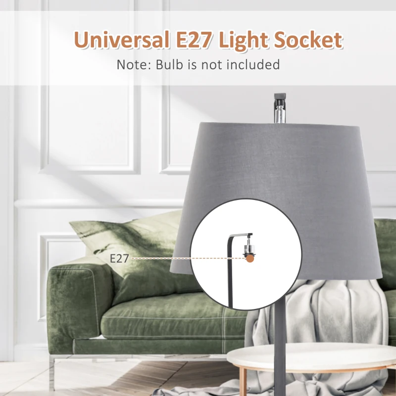 HOMCOM 165cm Unique Floor Lamp & Middle Wood Shelf Industrial Style Steel Frame Curved Base Home Office Lighting Storage Brown&Black
