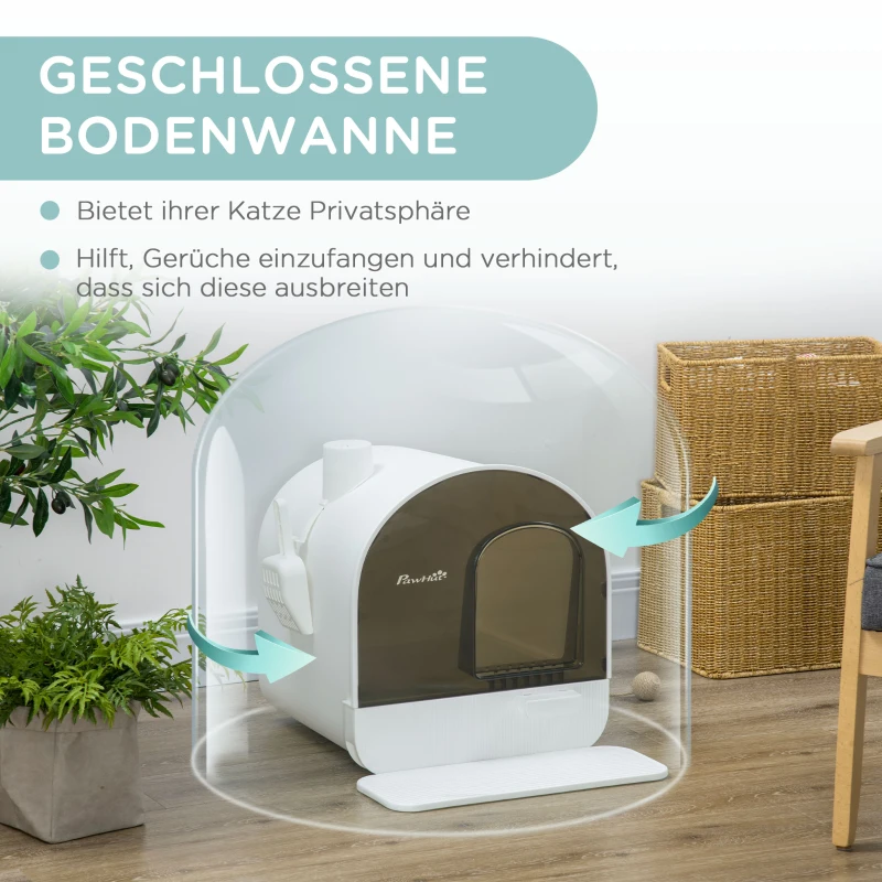 PawHut kattentoilet met filter, 1 vervangend filter, 1 vloermat, 43 cm x 44 cm x 47 cm, zwart+wit