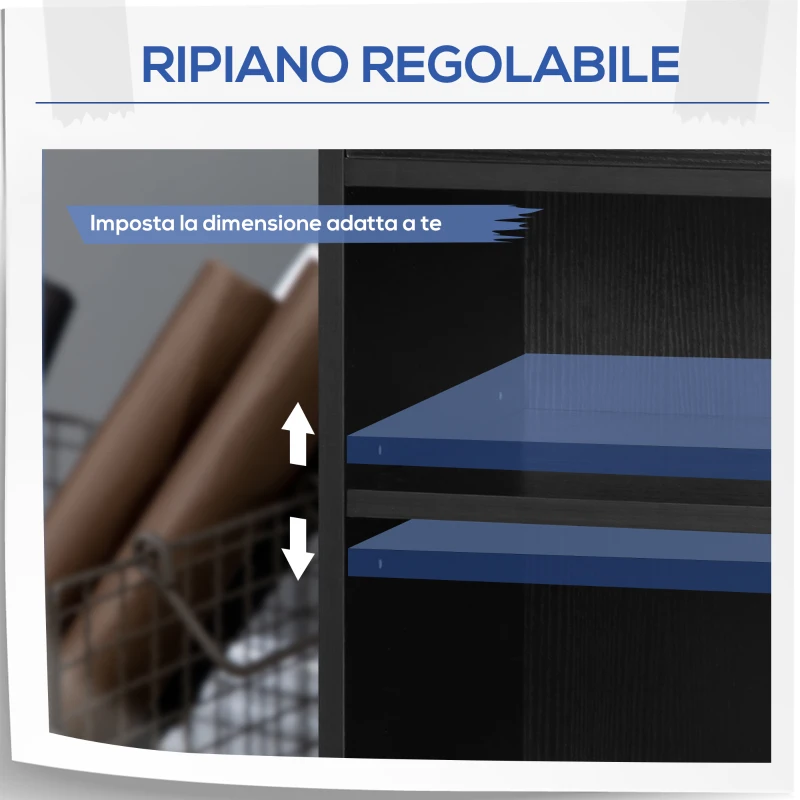Vinsetto Mobile Porta Stampante in Legno Nero con 1 Cassetto, 2 Ripiani e Mensola CPU, per Ufficio 60x40x68.5cm