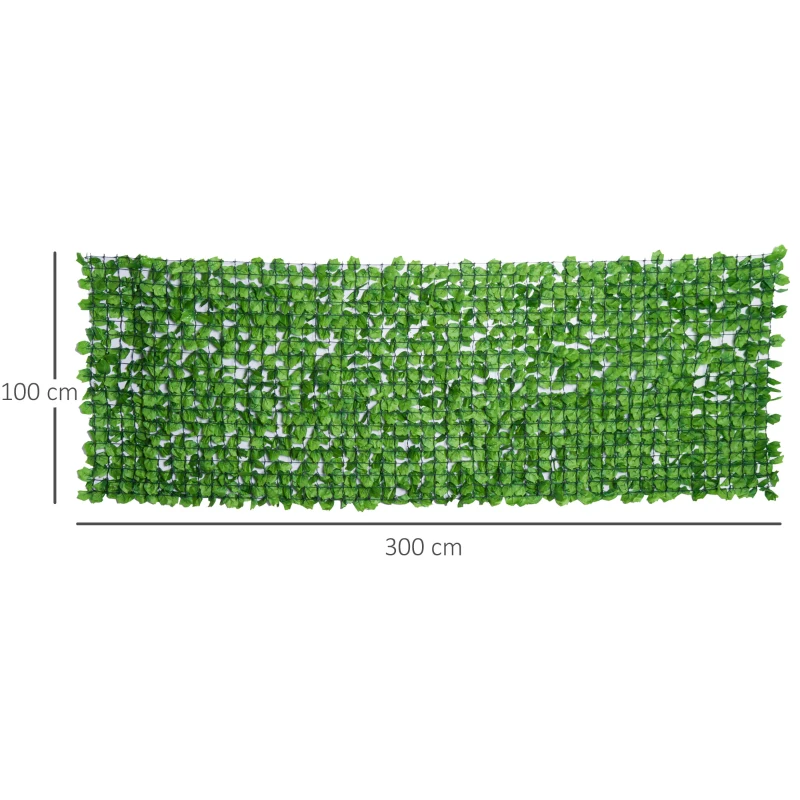Outsunny Rotolo di Siepe Finta per Balcone e Giardino in PE, Siepe Artificiale con Foglie di Edera Verdi 300x100cm
