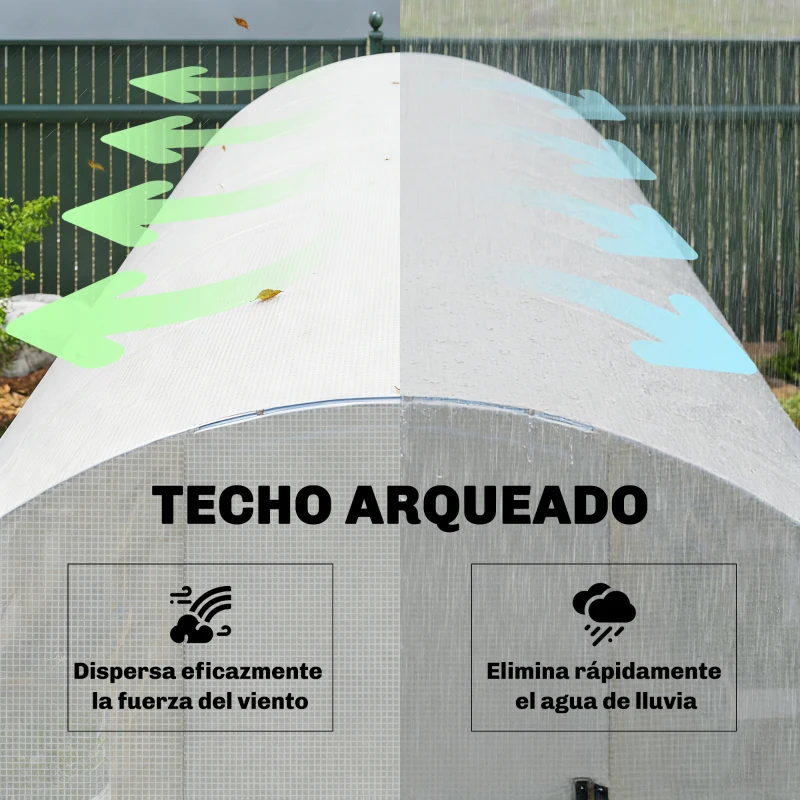 Outsunny Invernadero de Túnel 6x3x2 m con Puerta con Bisagras 12 Ventanas de Malla y Estructura de Acero Galvanizado Blanco