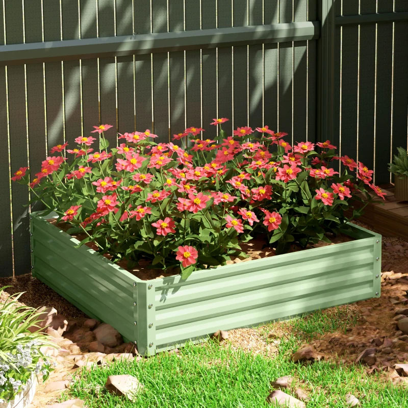 Outsunny Tuinbed, Plantenbak met Metalen Frame, Groen, 120 x 120 x 30 cm