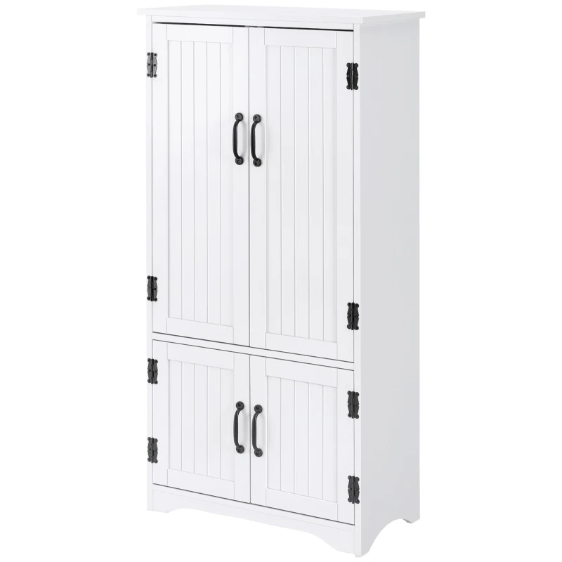 HOMCOM Alacena de Cocina Aparador Alto de Cocina Mueble Auxiliar con 4 Puertas y Estantes Ajustables 60x30x123 cm Blanco