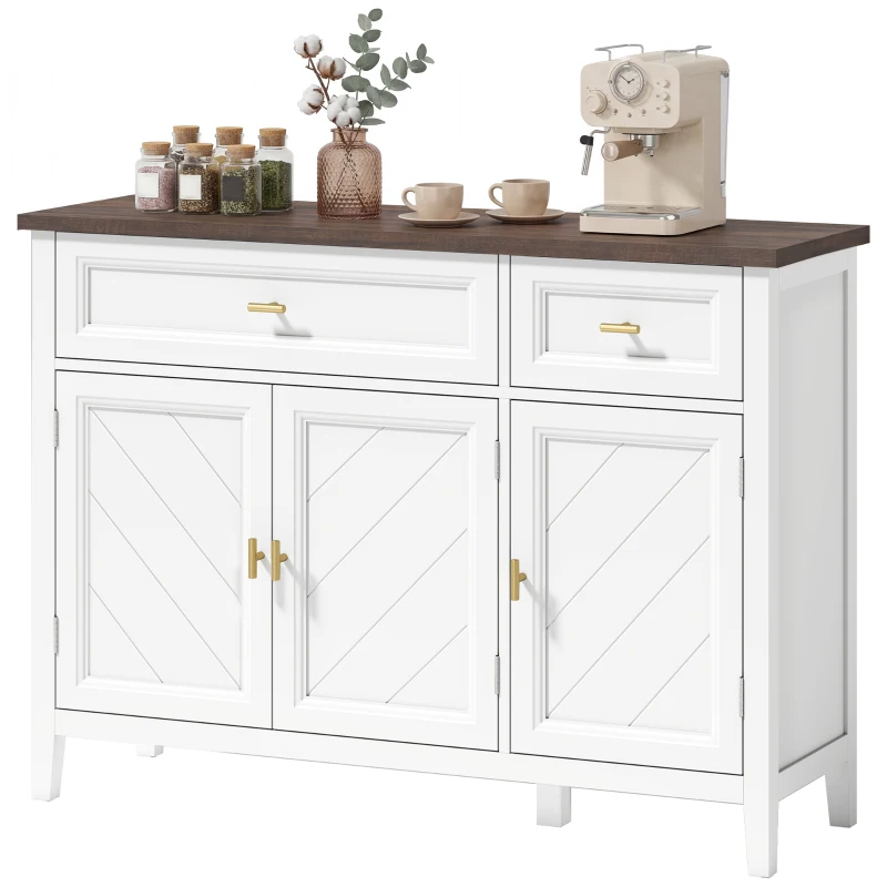 HOMCOM Modern Sideboard with 3 Doors, 2 Drawers and Adjustable Shelves, White