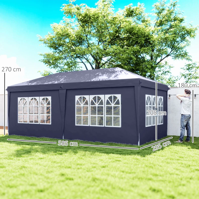 Outsunny Vouwtent van 6 x 3 m, verwijderbare zijwanden, grote ramen, deuren met ritssluiting, stalen frame, blauw