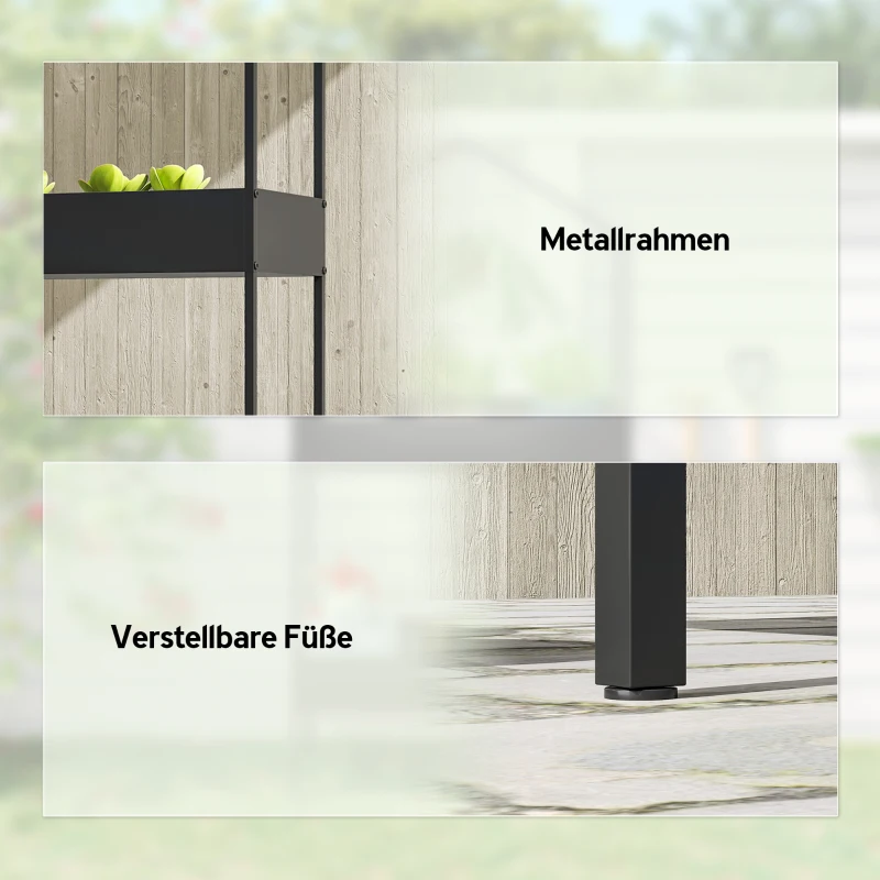 Outsunny 2-laags plantenstandaard in huisvorm, 150 cm hoge plantenstandaard met haak, metaal, zwart