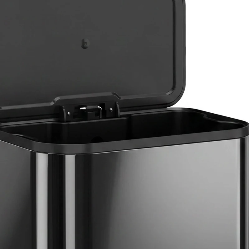 HOMCOM 50L Kitchen Bin, Metal Pedal Rubbish Bin with Soft Close and Stay-Open Lid, Removable Inner Bucket, High Gloss Black