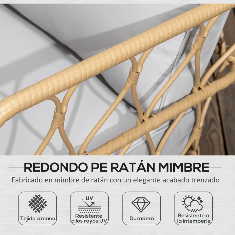 Outsunny Conjunto de Jardín de Ratán Sintético con Sofá Doble 2 Sillones y Mesa de Centro con Encimera de Cristal y Cojines