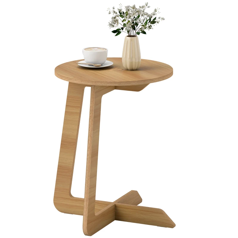 HOMCOM Table d'Appoint en Forme C, Plateau Rond Ø 36 cm, Table Basse Moderne, Compact, Montage par Clipsage, Effet Bois Naturel