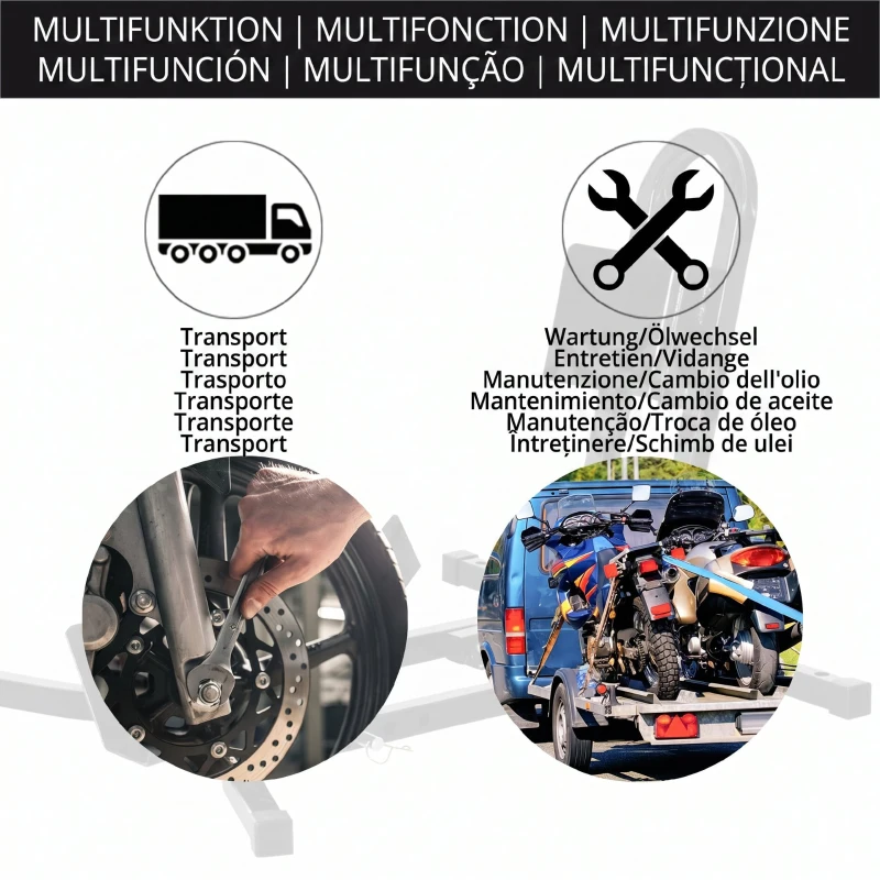 HOMCOM Blocator pentru Roata Motocicletei, Reglabil pe 3 Niveluri, max 250 kg, din Metal, 60x55x43 cm, Negru