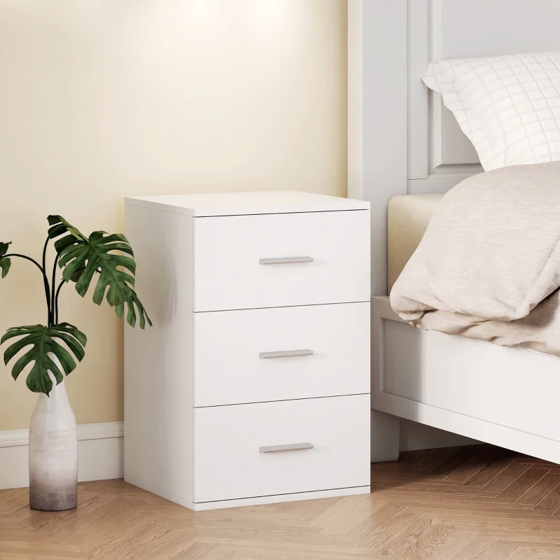 HOMCOM Table de Chevet 3 Tiroirs, Table de Nuit Moderne, Facile à Nettoyer, pour Chambre à Coucher, Salon, 40x35x60cm, Blanc