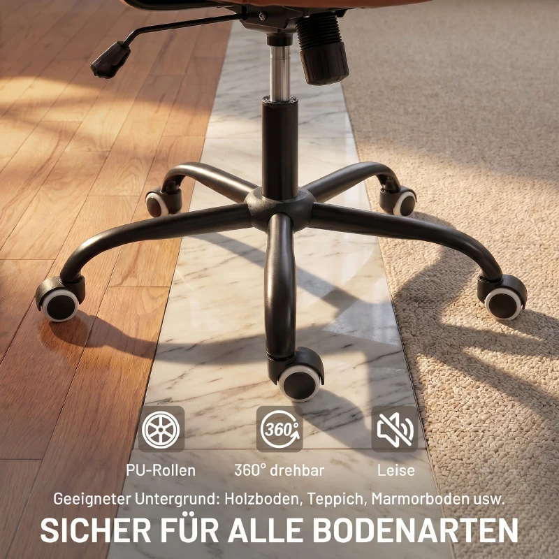 Vinsetto bureaustoel met wielen, draaistoel, bureaustoel, tuimelfunctie, bruin