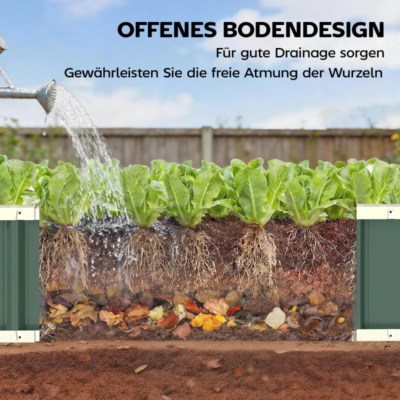 Outsunny Hoogbed staal, plantenbak met kliksluitingen omgevouwen rand kweekbak 136 x 52 x 31 cm lichtgroen