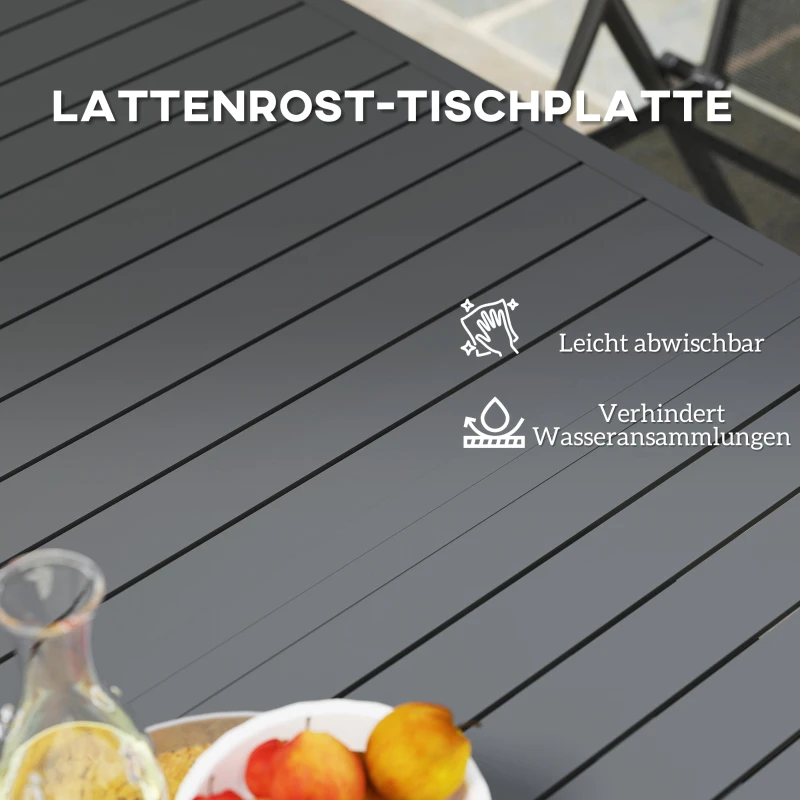 Outsunny Uitschuifbare Tuintafel Aluminium 160/220x90 cm Weerbestendig, Antislip Buffettafel Grijs