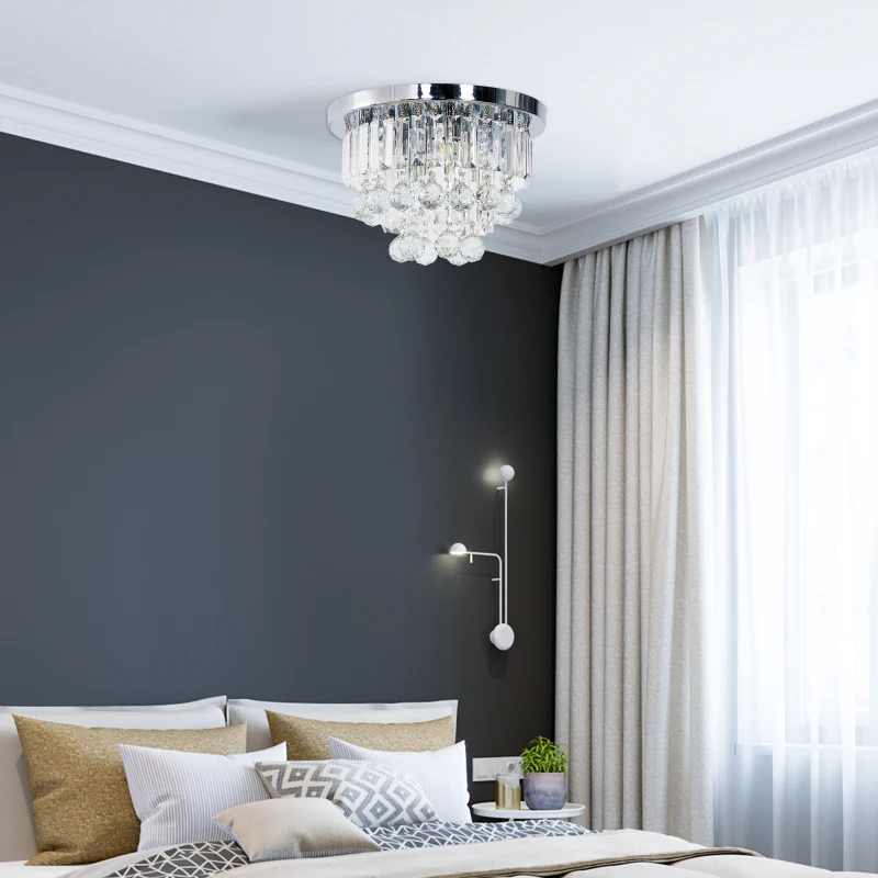 HOMCOM Round Crystal Lamp Chandelier Ceiling Mount Fixture For Living Room Dining Room Hallway Modern (7 Light), Ф35 x 24cm