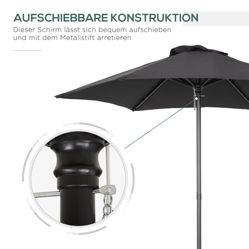 Outsunny Parasol Ø196 cm met Kantelfunctie, Zeshoekig voor Strand, Balkon en Tuin, Zwart