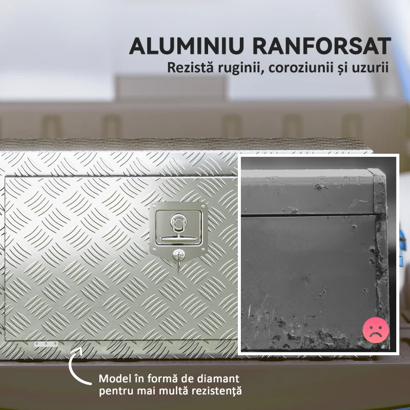 HOMCOM Cutie de scule de 96L din aluminiu cu încuietoare, 2 chei și mâner lateral, 76.2x35.5x40.6 cm, argintiu