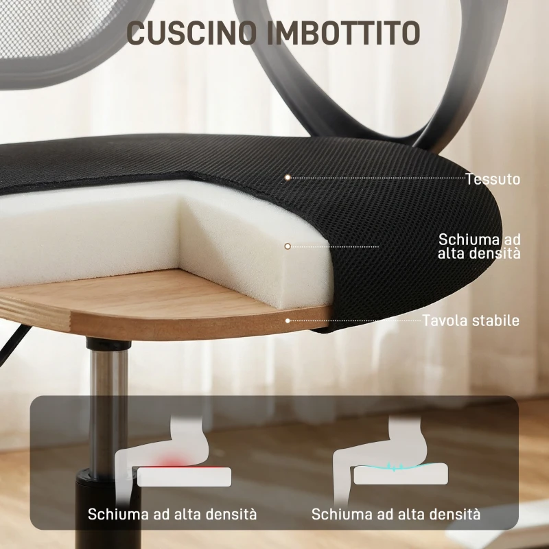 HOMCOM Sedia Ufficio Ergonomica Girevole in Rete Traspirante con Anello Poggiapiedi e Altezza Regolabile, Nero