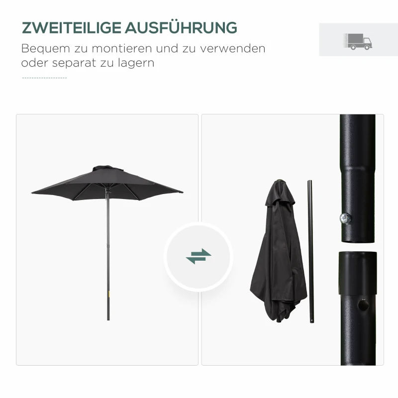 Outsunny Parasol Ø196 cm met Kantelfunctie, Zeshoekig voor Strand, Balkon en Tuin, Zwart