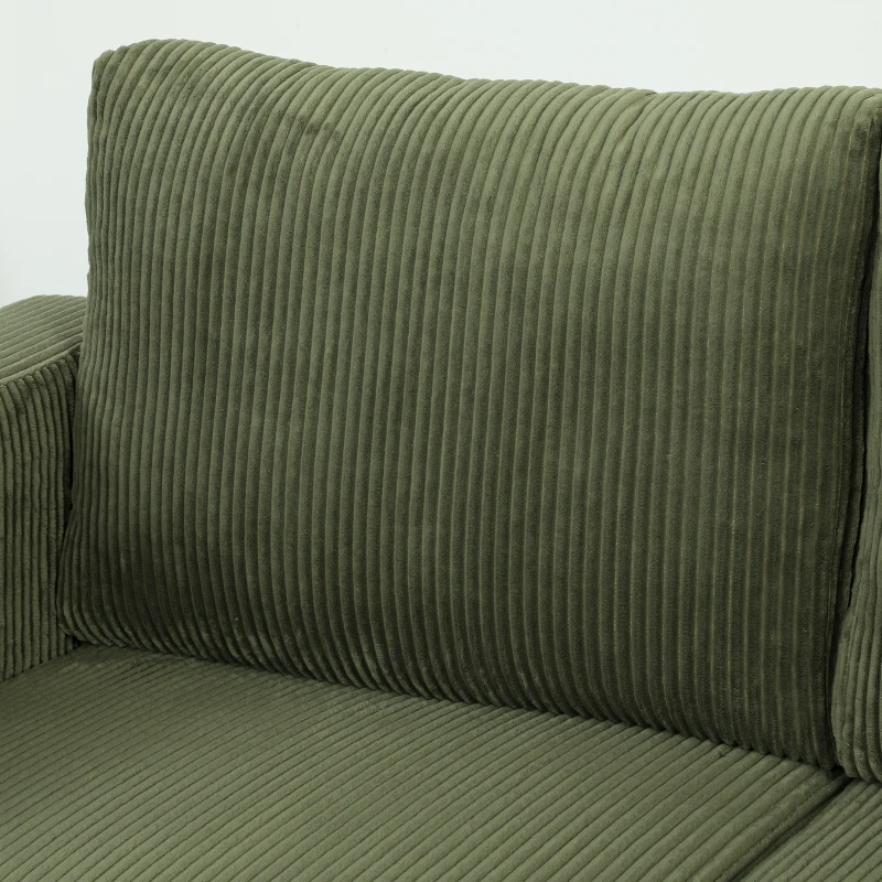 HOMCOM Loveseat Sofa with Wide Seat, Corduroy 2 Seater Couch with Deep Seat, Spring Cushion, Green