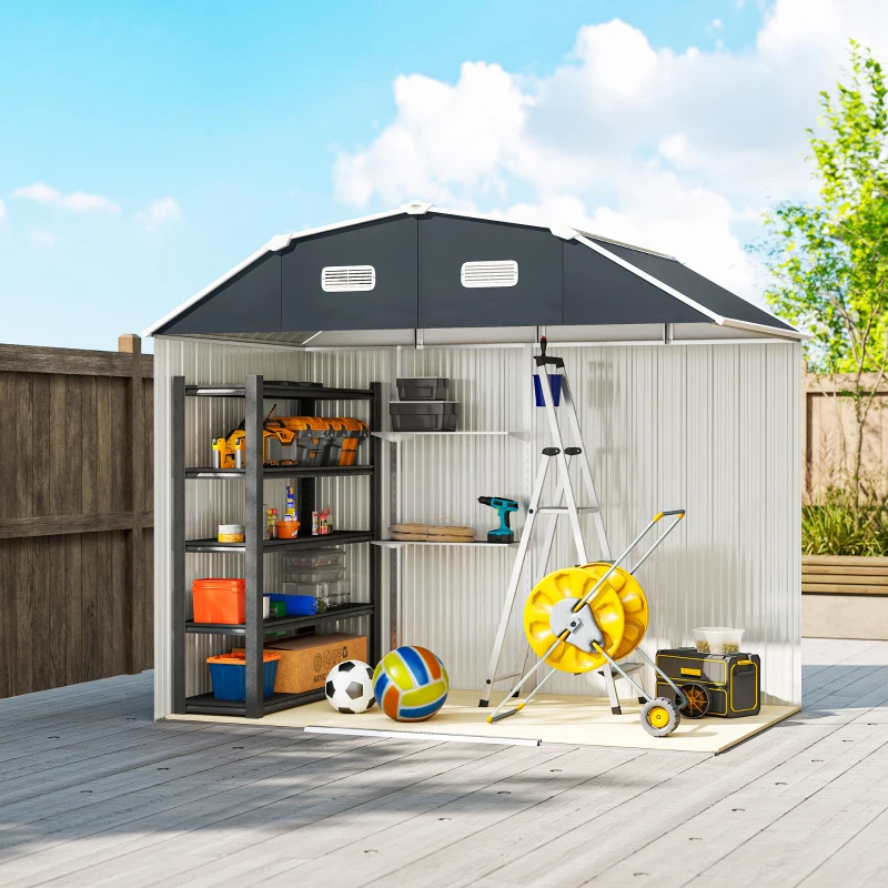 Outsunny Tuinhuis gereedschapsschuur tuinhuis, weerbestendig, 2 ramen, 2 deuren, 238 x 132 x 198,5 cm, Donkergrijs