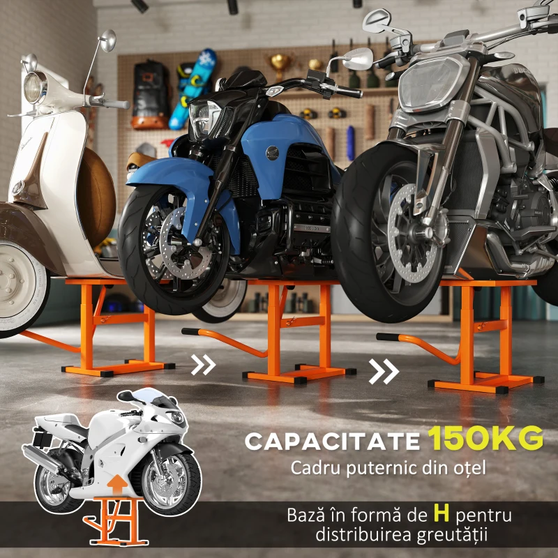 DURHAND Stand pentru motociclete, max. 150 kg, din metal, cu suprafață din cauciuc și manivelă, 48x34x43 cm, portocaliu