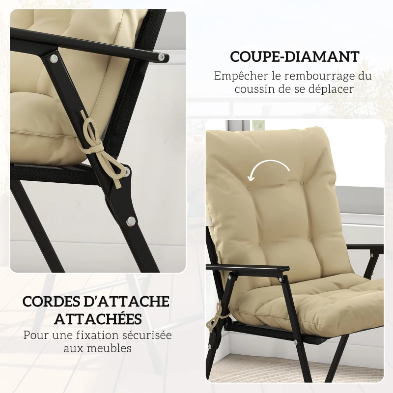 Outsunny Lot de 2 coussins de chaise d'extérieur, coussins de jardin avec attaches, intérieur et extérieur, 120 x 50 x 8 cm, beige