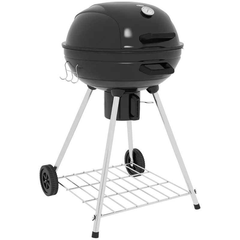 Outsunny Kogelbarbecue, Ø54 cm grillrooster, warmhoudrooster, opbergplank, aslade, thermometer, 55 x 65 x 89 cm, zwart