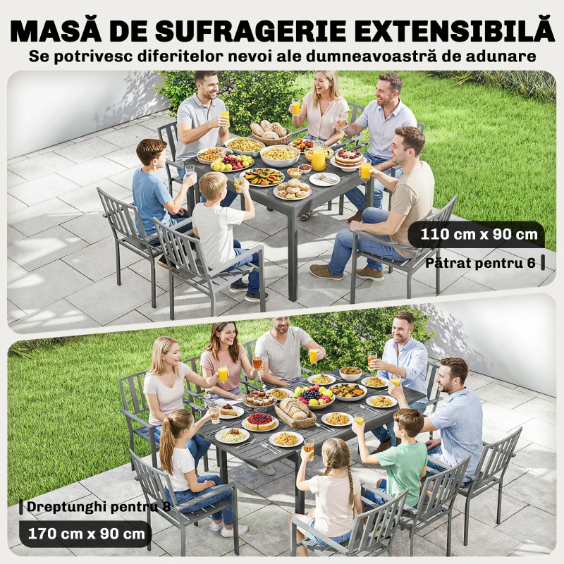 Outsunny masă extensibilă pentru exterior masă de grădină masă de prânz