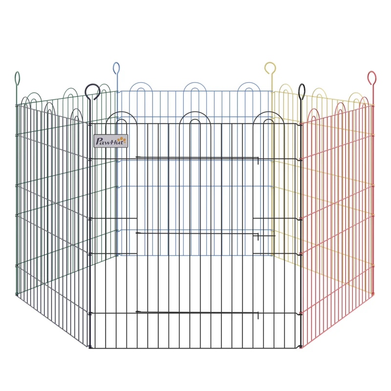 PawHut Parque de Juegos para Mascotas Jaula Plegable para Perros de 6 Paneles para Jardín Patio Exterior Ø120x66 cm Multicolor