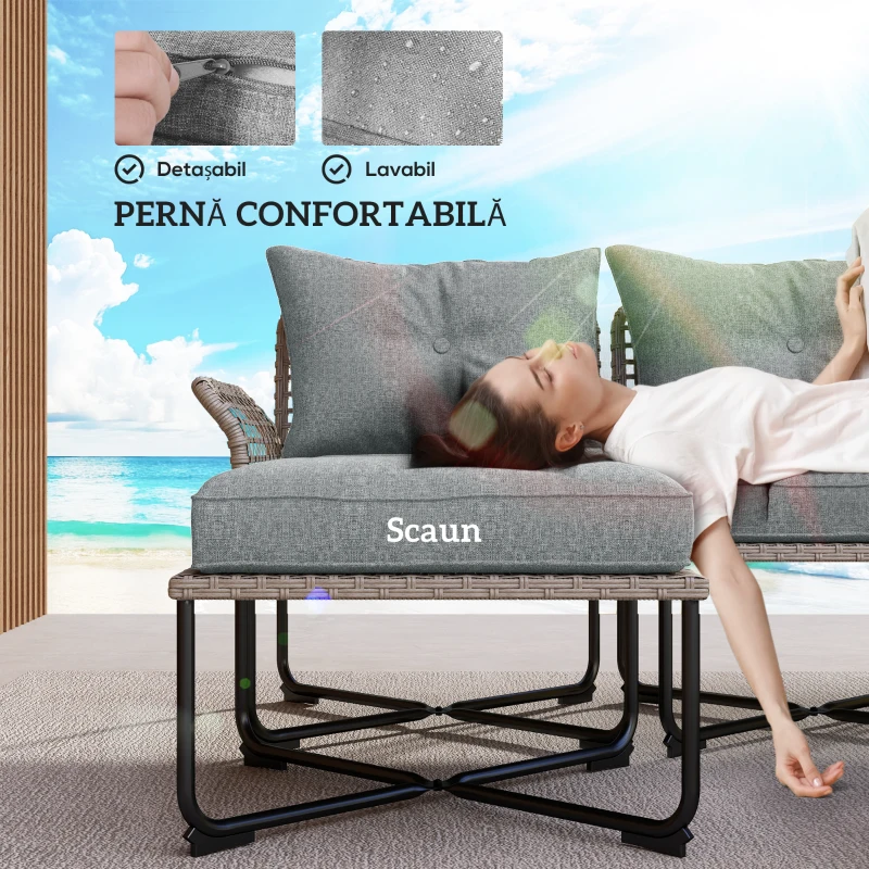 Outsunny Set de Grădină 5 Piese din Ratan cu 2 Scaune Laterale, Scaun Central și 2 Tabluri/Măsuțe de Cafea(m-5)