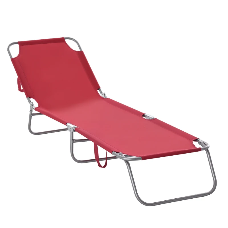 Outsunny Zonnebed, Opvouwbaar, Verstelbare Rugleuning, Roestvrij Metalen Frame, 180 x 55 x 24, Wijnrood