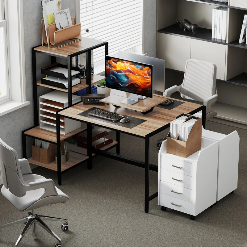 HOMCOM Computerbureau met monitorstandaard, 4-laags plank, industrieel design, bruin