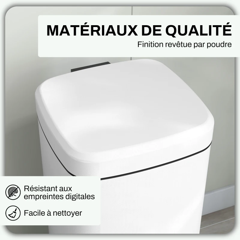 HOMCOM Poubelle de cuisine 30L avec couvercle à fermeture douce et pédale, seau intérieur amovible, 28L x 35l x 63,5H cm, blanc